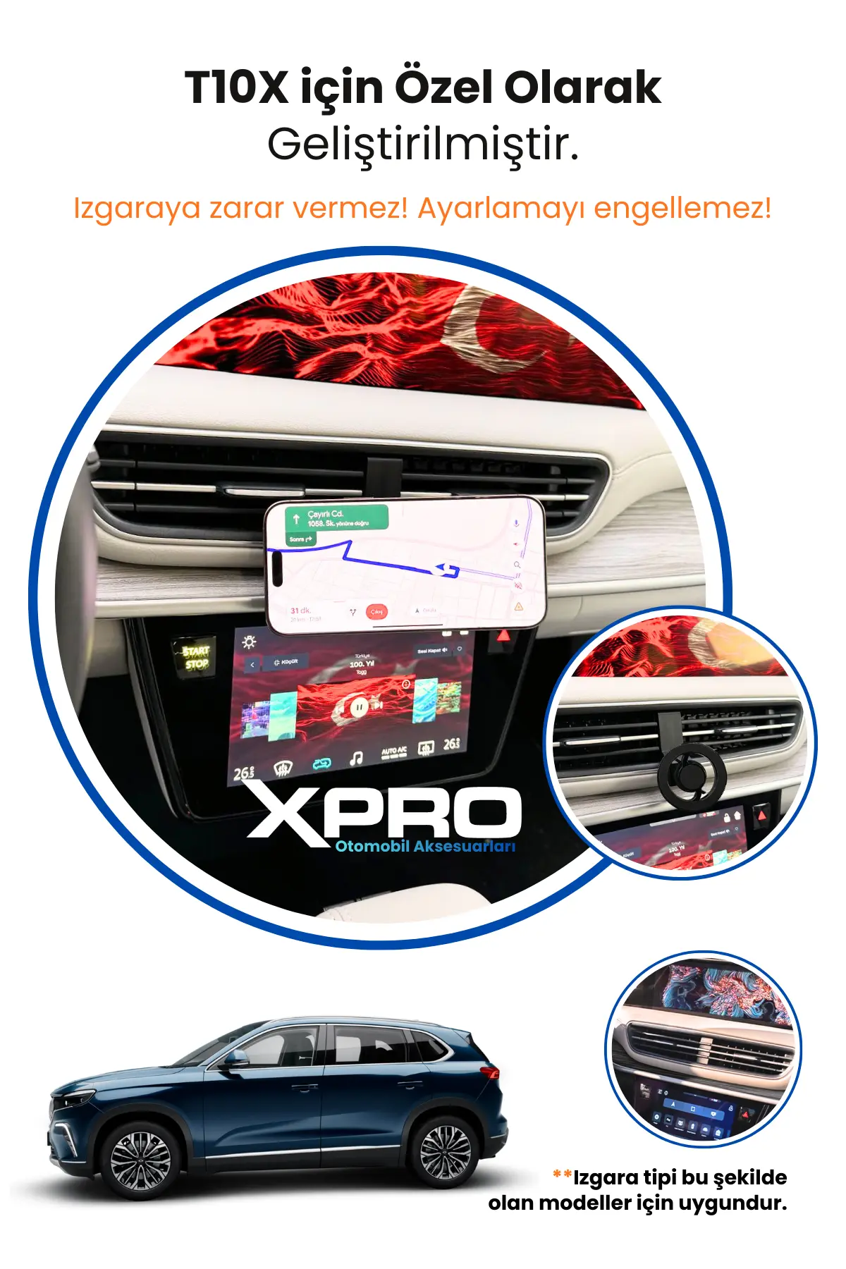 Togg T10X Uyumlu Özel Tasarım ManyetikTelefon Tutucu (2025 - 2026 Model Uyumlu) - Görsel 4