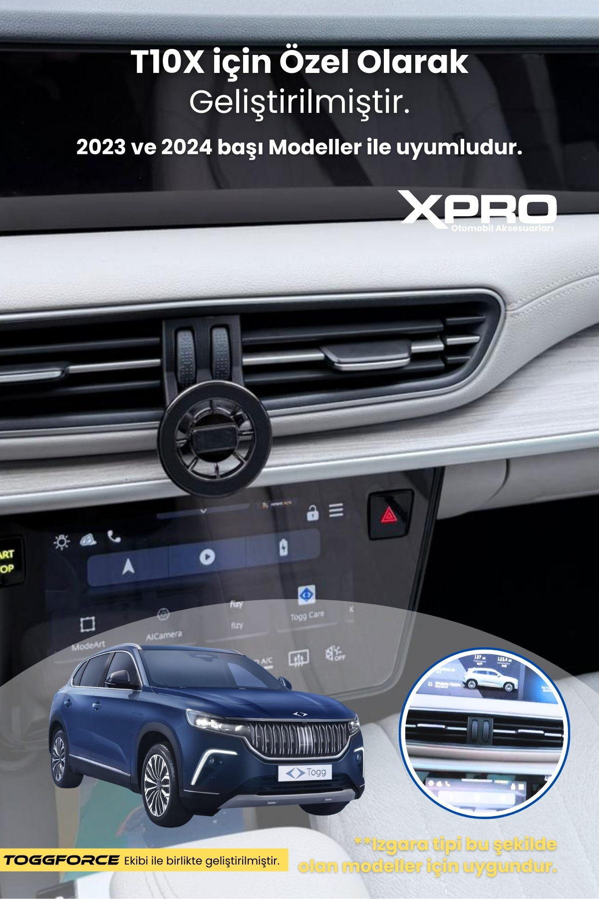 Togg T10X Uyumlu Özel Tasarım ManyetikTelefon Tutucu (2023-2024 Model Uyumlu) - Görsel 4