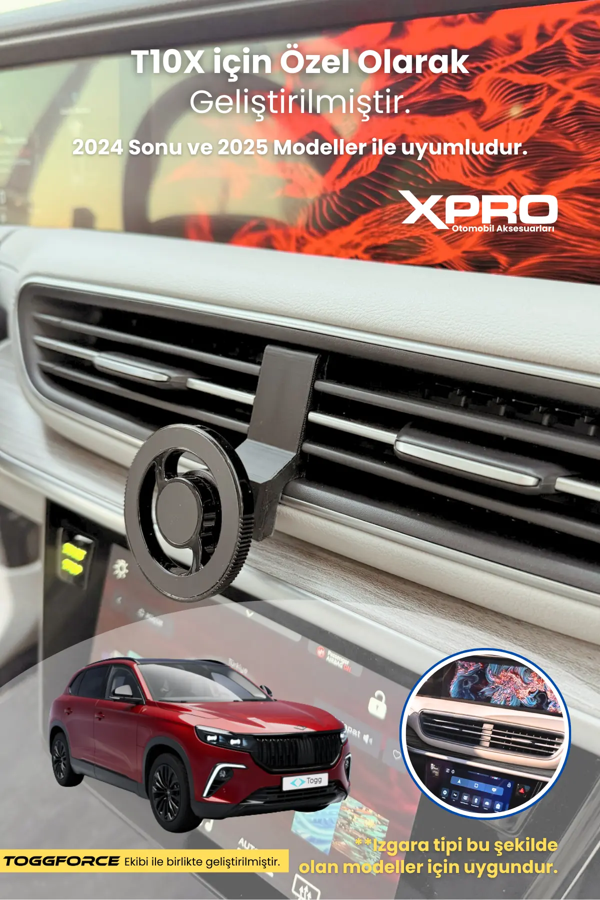 Togg T10X Uyumlu Özel Tasarım ManyetikTelefon Tutucu (2025 - 2026 Model Uyumlu) - Görsel 5