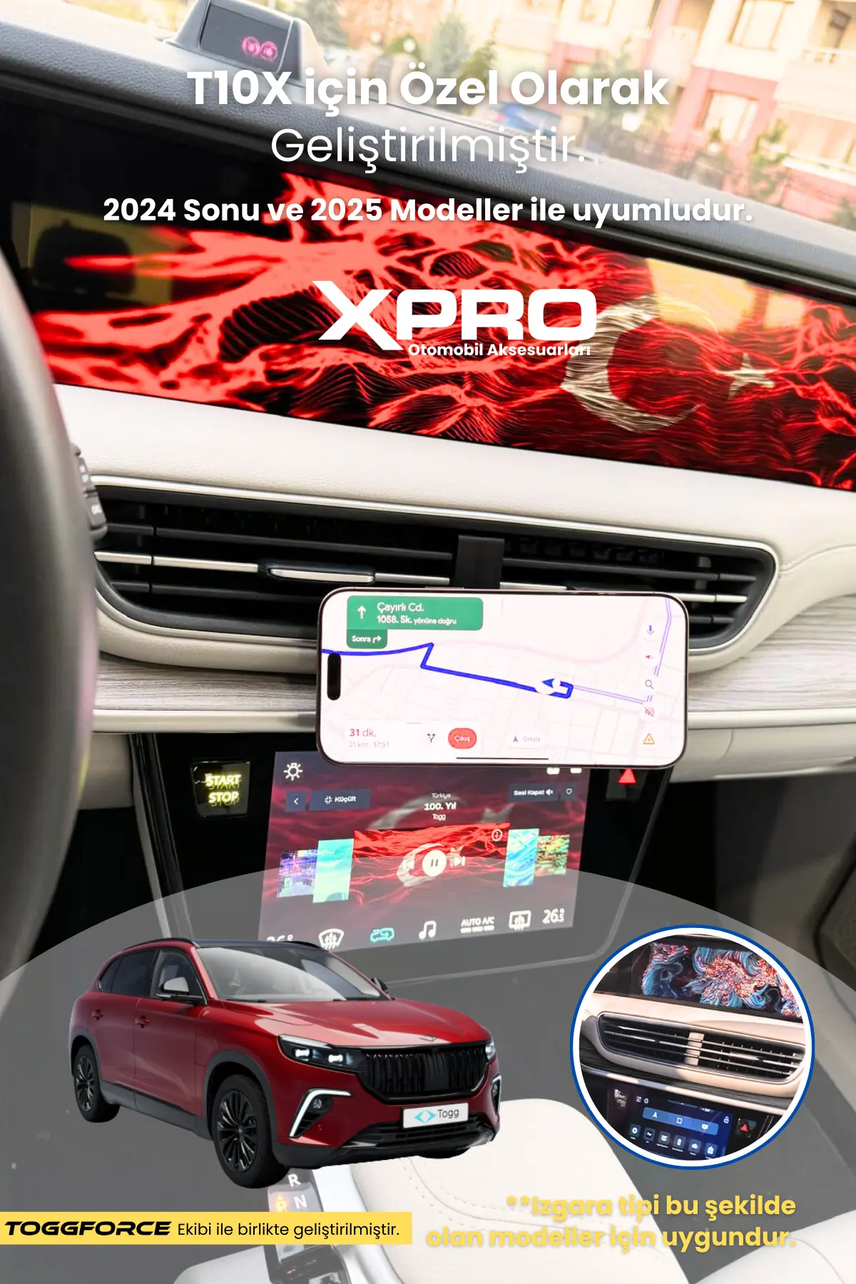 Togg T10X Uyumlu Özel Tasarım ManyetikTelefon Tutucu (2025 - 2026 Model Uyumlu) - Görsel 6