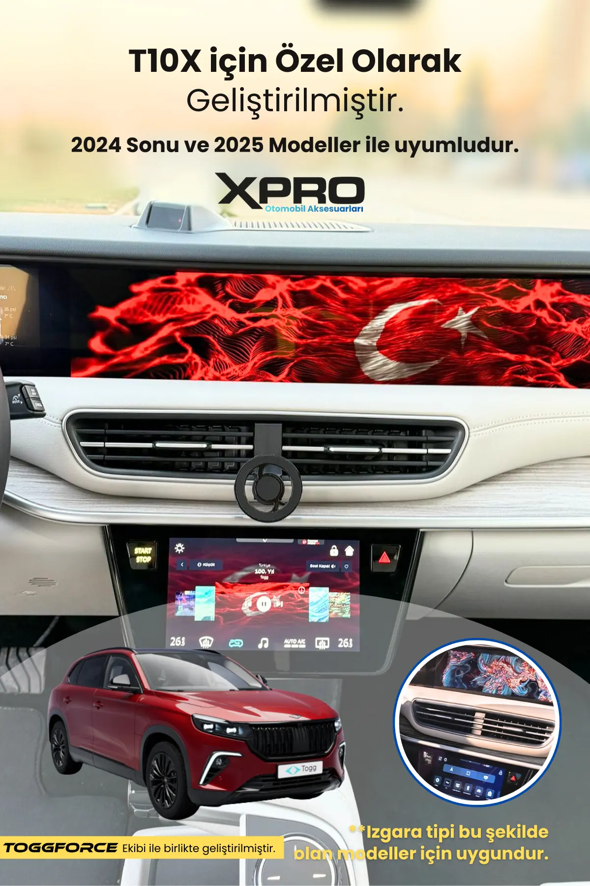 Togg T10X Uyumlu Özel Tasarım ManyetikTelefon Tutucu (2025 - 2026 Model Uyumlu) - Görsel 7