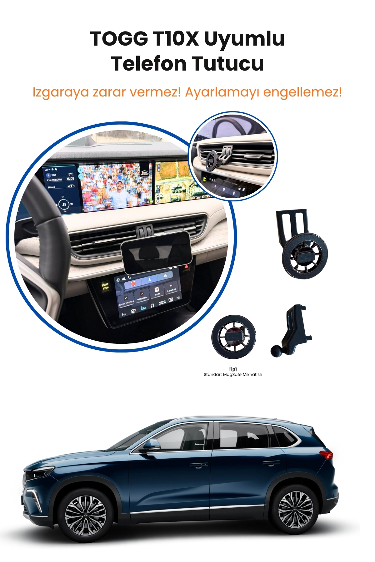 Togg T10X Uyumlu Özel Tasarım ManyetikTelefon Tutucu (2023-2024 Model Uyumlu) - Görsel 6