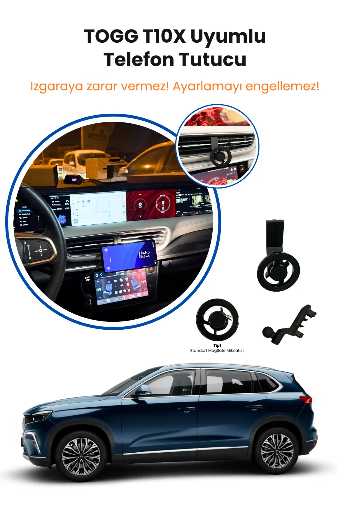 Togg T10X Uyumlu Özel Tasarım ManyetikTelefon Tutucu (2025 - 2026 Model Uyumlu) - Görsel 2